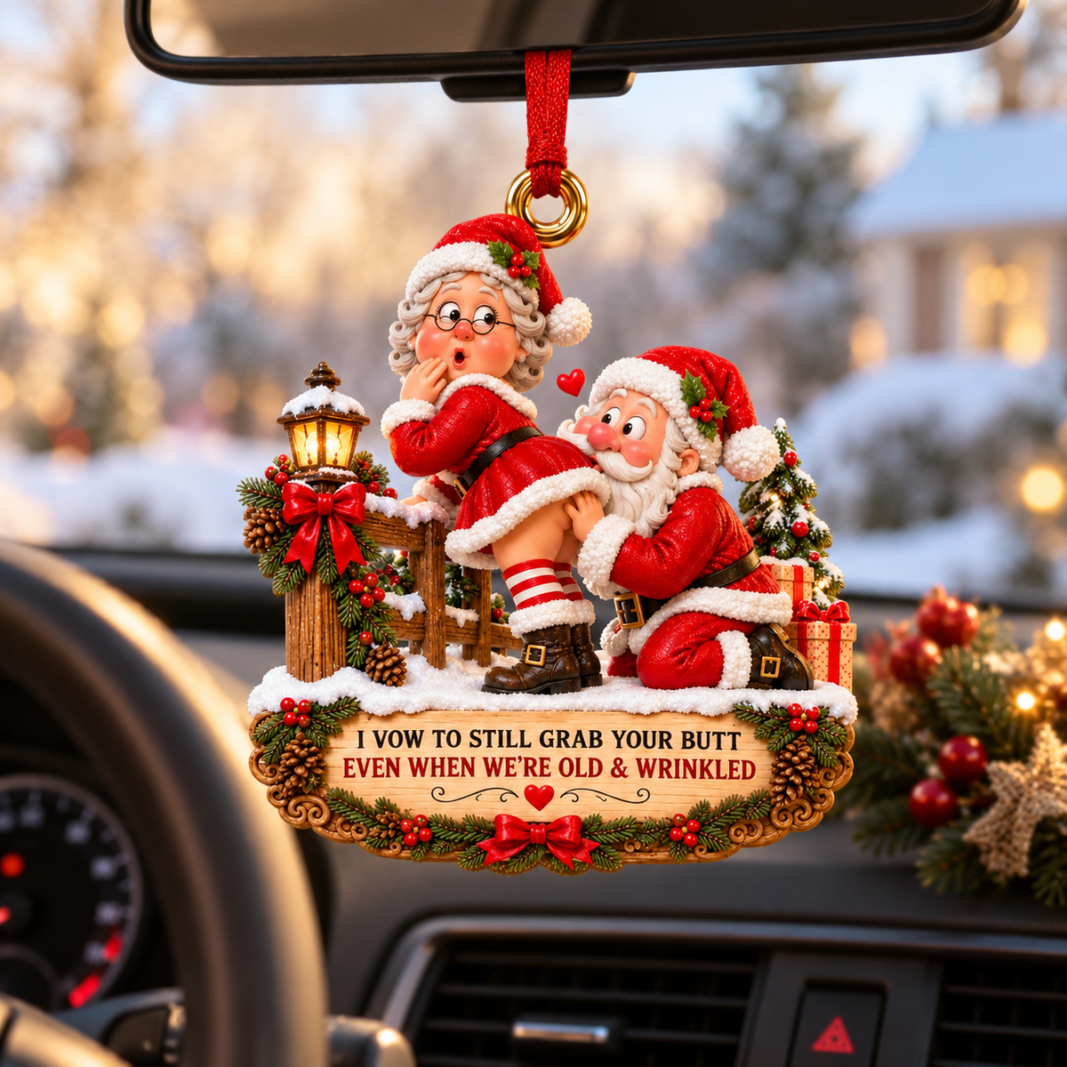 Funny Santa & Mrs. Claus Christmas Ornament – I Vow to Still Grab Your Butt, Romantic & Humorous Christmas Gift for Husband, Wife & Couples, Forever Love Keepsake