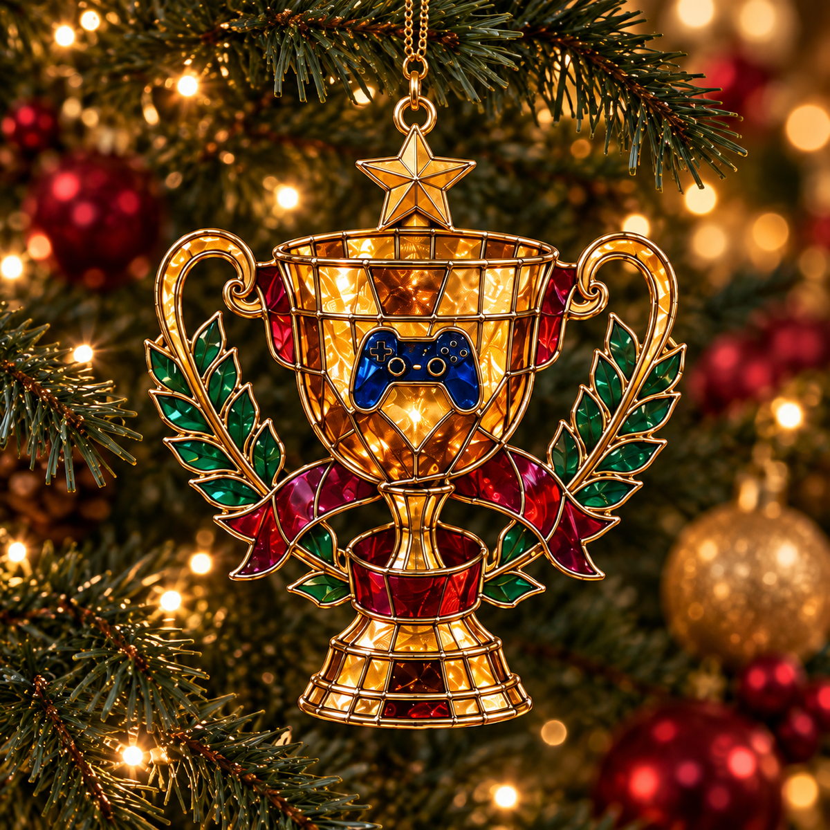 Level Up Your Christmas – 6-Piece Vintage Stained Glass Gaming Ornament Set