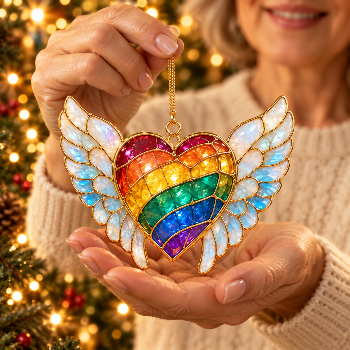🎄 2026 Magical Rainbow Stained Glass Christmas Ornaments – Set of 6 | Rainbow, Butterfly, Crescent Moon, Hummingbird, Angel Wings Heart & Christmas Tree Hanging Decorations | Colorful Holiday Gifts