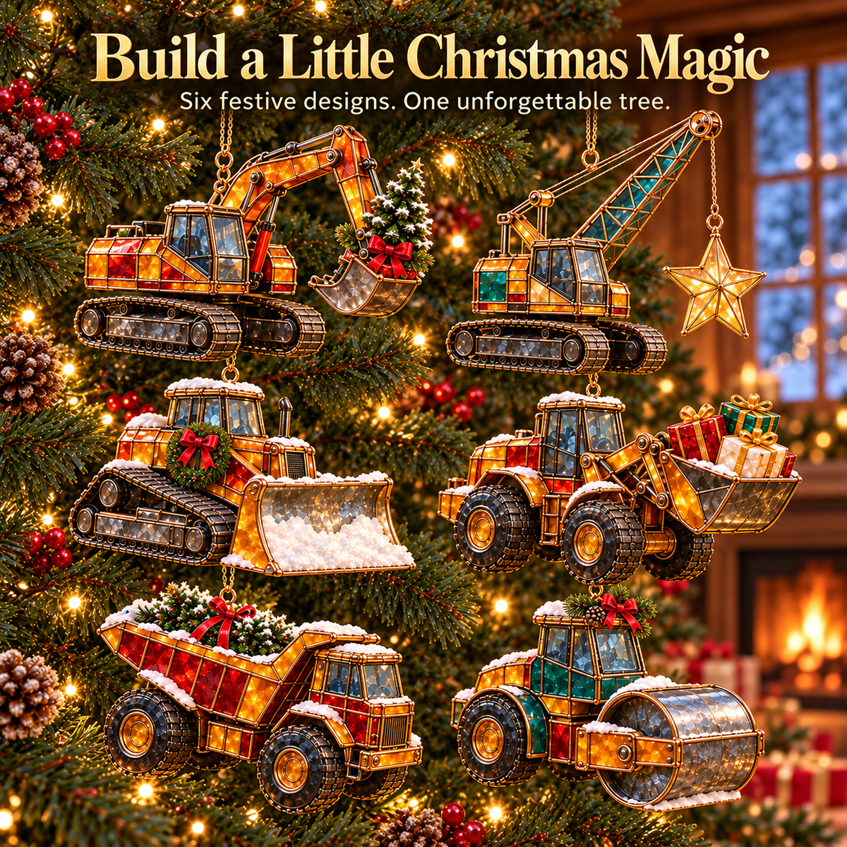 Christmas Construction Crew Ornaments – 6-Piece Heavy Equipment Holiday Gift Set