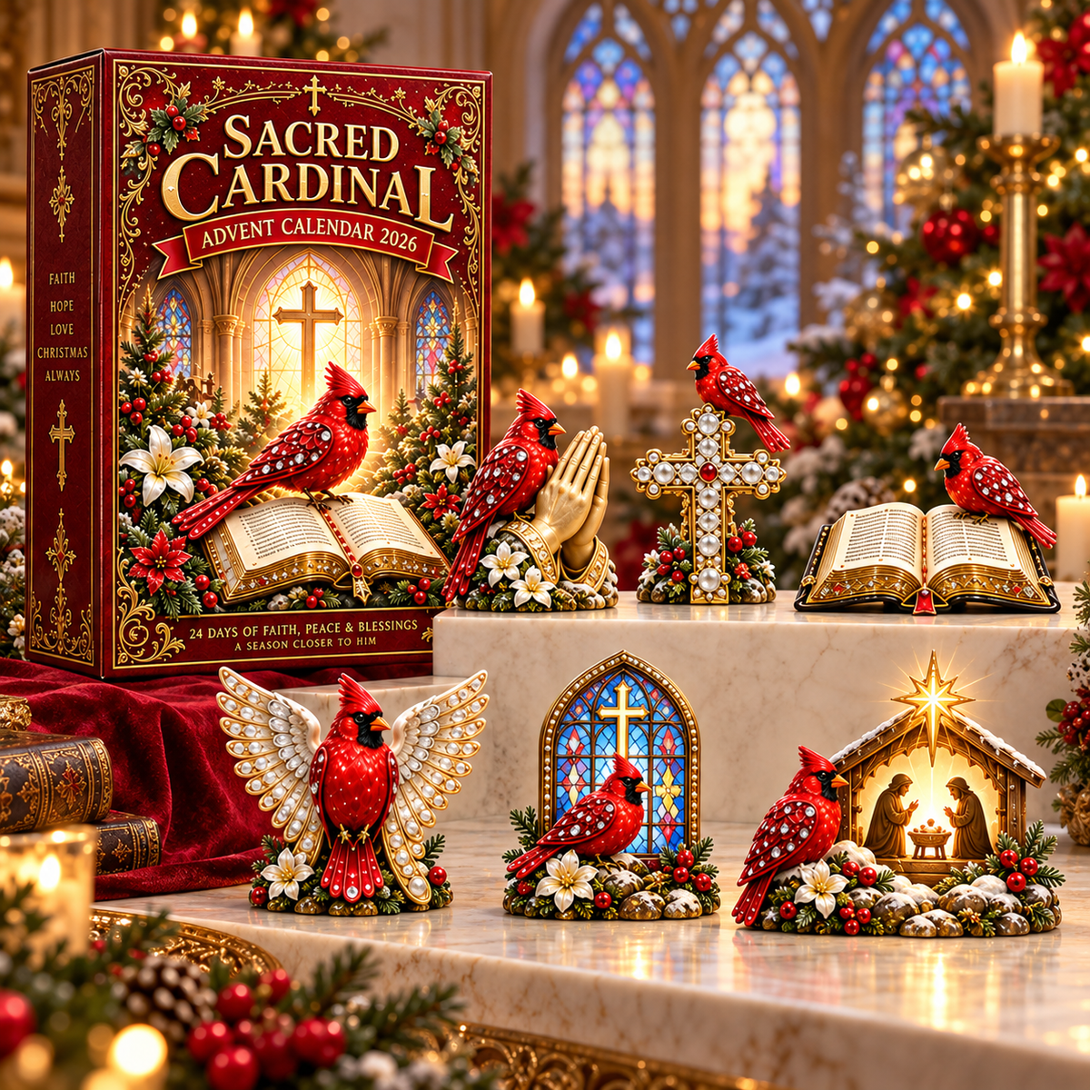 2026 Cardinal Jesus Cross 24-Day Advent Calendar – Faith-Inspired Christmas Countdown with 24 Collectible Miniatures
