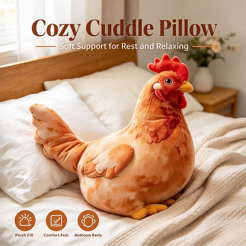 Chicken-Shaped Plush Pillow - Cute Hen Stuffed Animal, Realistic Look Home Decorative Cushion🐔