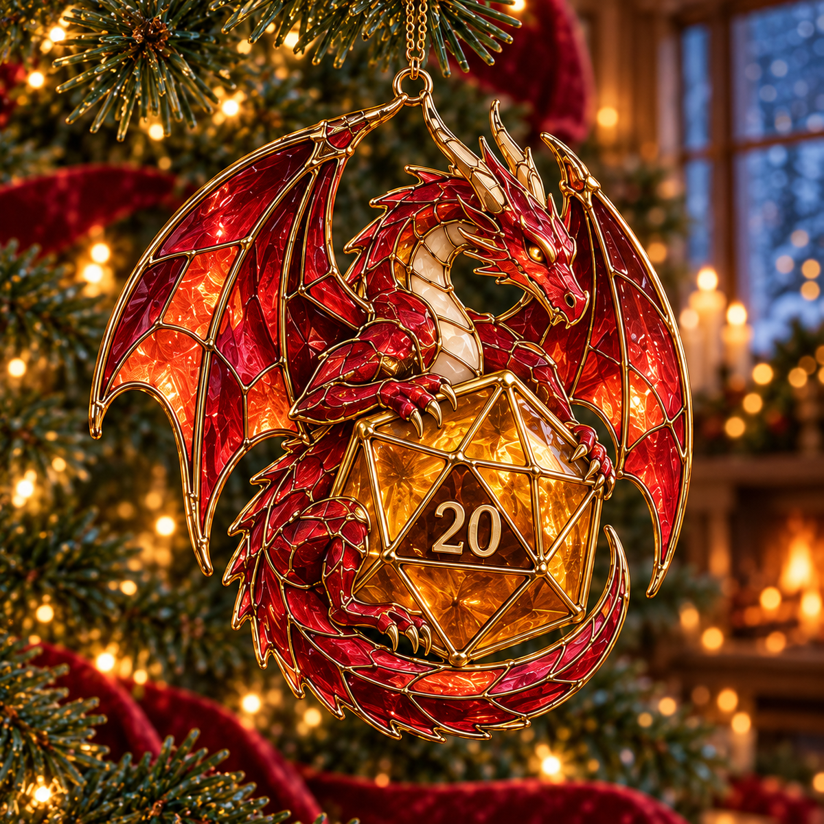 Enchanted Realms – 6-Piece Vintage Stained Glass-Style Fantasy Christmas Ornament Set