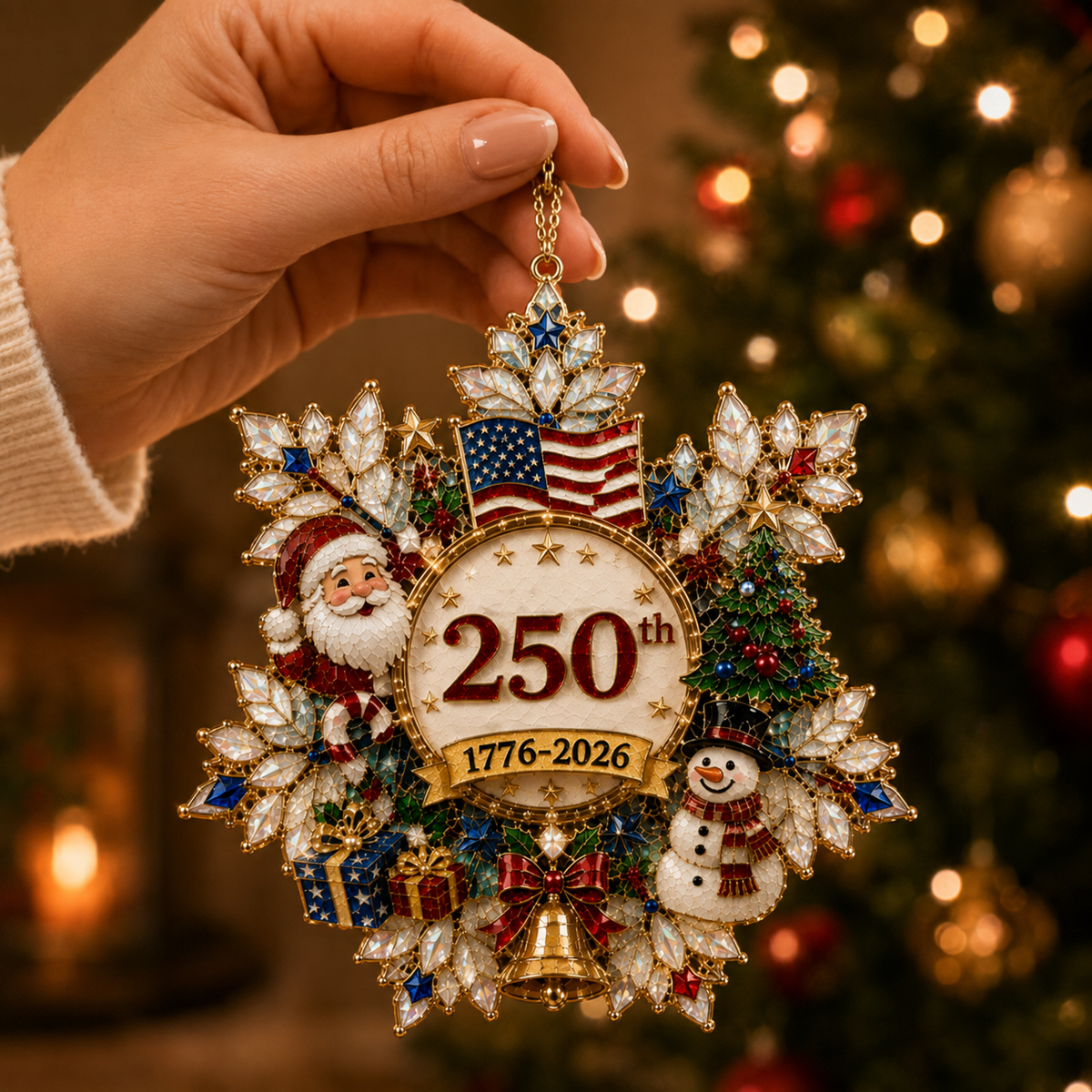 USA 250th Anniversary Snowflake Christmas Ornament – Patriotic Holiday Keepsake 1776–2026