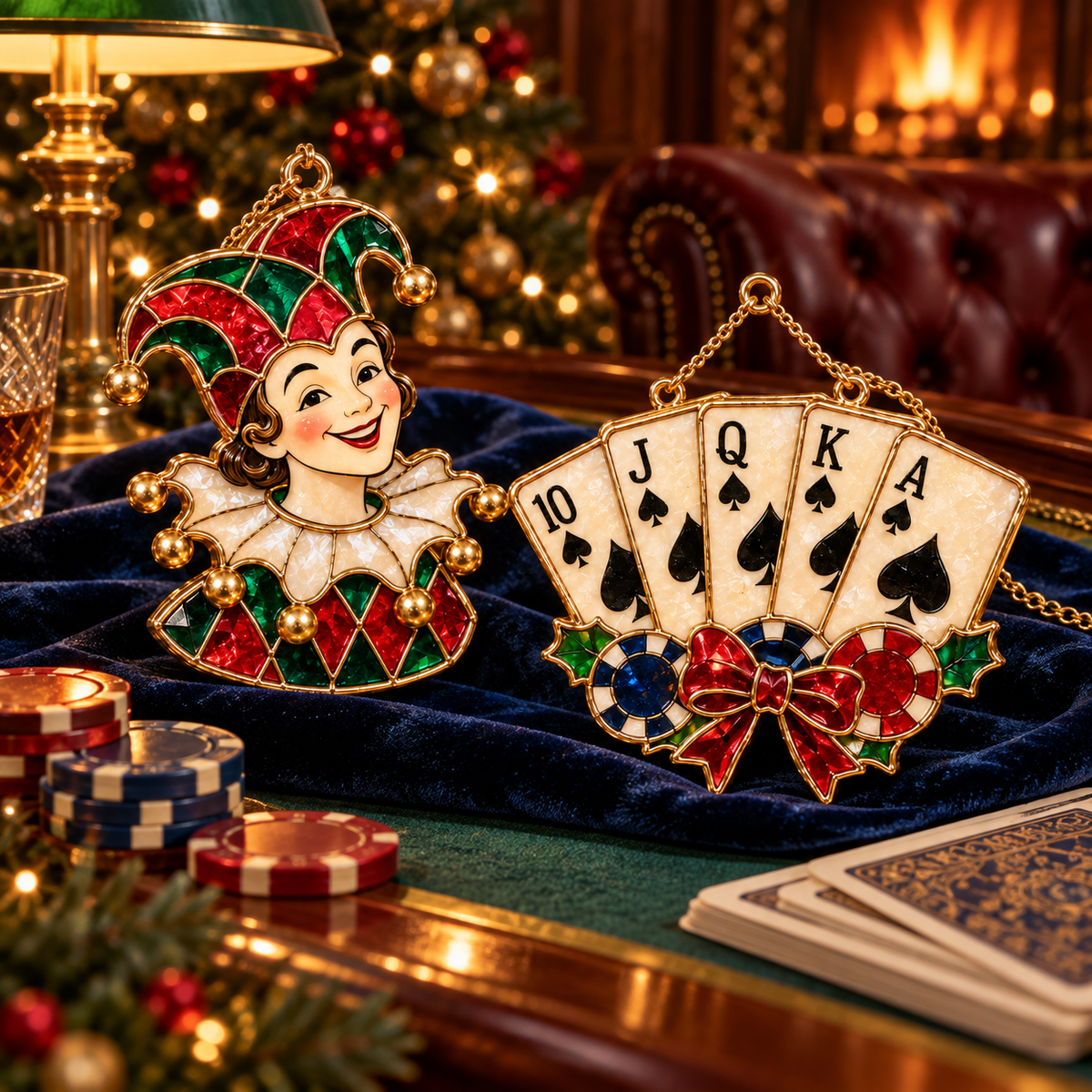 ✨ 2026 Vintage Stained Glass Playing Card Christmas Ornaments – Set of 6 |  Poker Ace, Queen, King, Jack & Joker Hanging Decorations | Casino & Card Game Christmas Tree Ornaments | Unique Gifts for Poker Lovers
