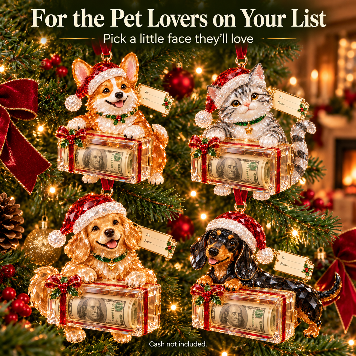2026 Crystal-Style Christmas Money Holder Ornaments – 20 Festive Designs with Gift Tags