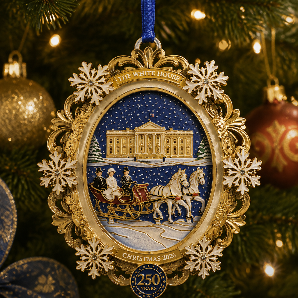 White House Snowy Christmas Night Ornament – USA 250th Anniversary Commemorative Keepsake