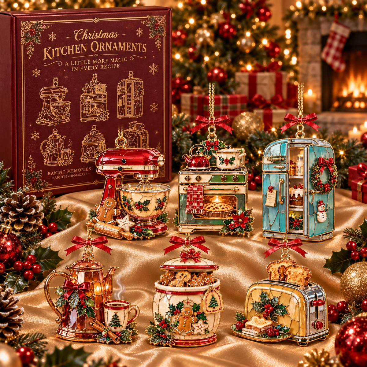Vintage Christmas Kitchen Ornaments – 6-Piece Retro Baking & Cooking Ornament Set | A Heartwarming Christmas Gift for Bakers, Moms & Grandmas