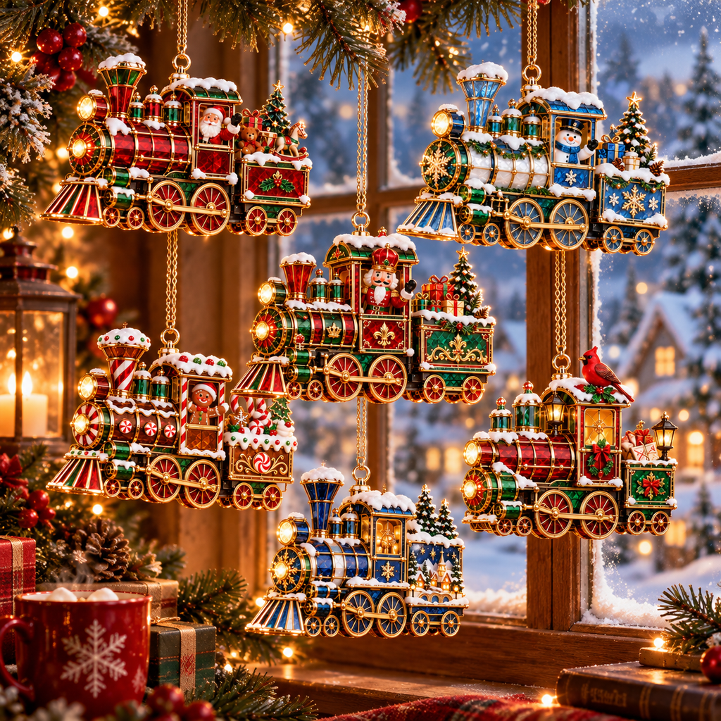 Christmas Magic Express – 6-Piece Vintage Christmas Train Ornament Collection | Santa, Snowman, Nutcracker & More