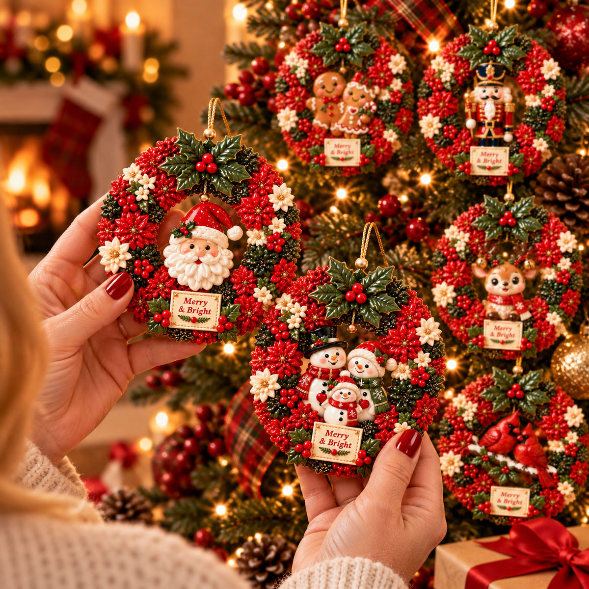 Merry & Bright Christmas Wreath Ornament Collection – 6-Piece  Santa, Snowman, Gingerbread, Nutcracker, Reindeer & Cardinal Christmas Tree Decorations | Festive Holiday Keepsake Gifts