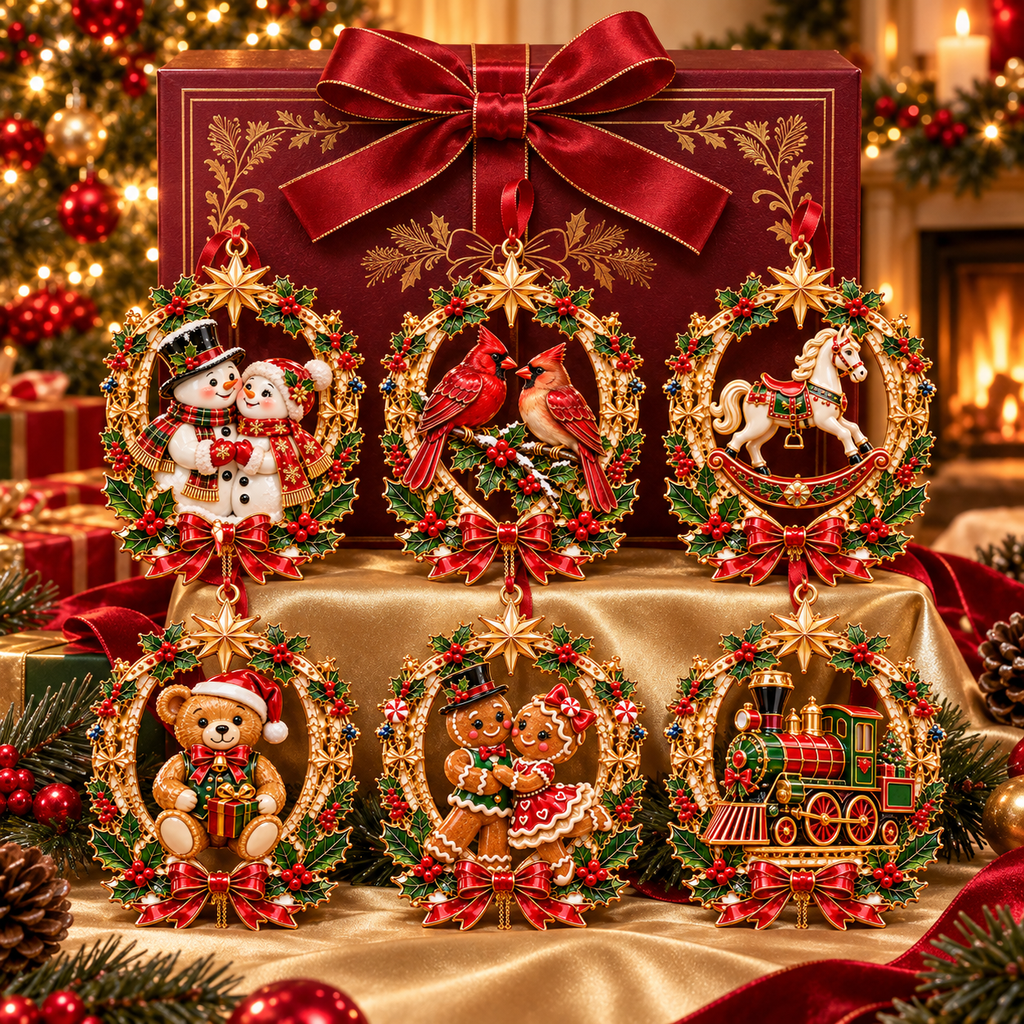 Vintage Christmas Storybook Wreath Ornaments – 6-Piece Festive Keepsake Collection | Christmas Tree Decorations & Heartwarming Holiday Gifts