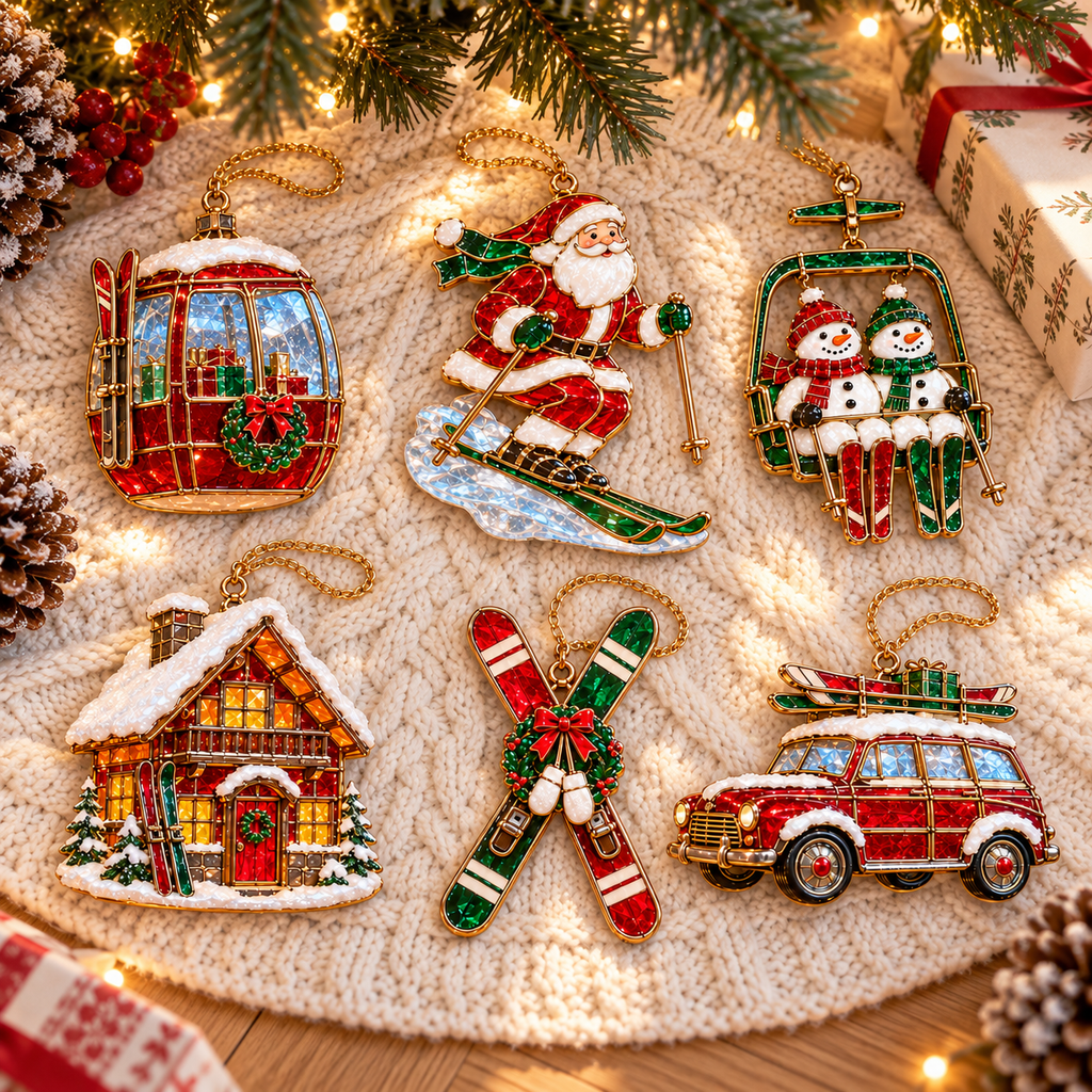 ⛷️ 2026 Christmas Ski Resort Ornaments – Set of 6 Festive Winter Holiday Keepsakes