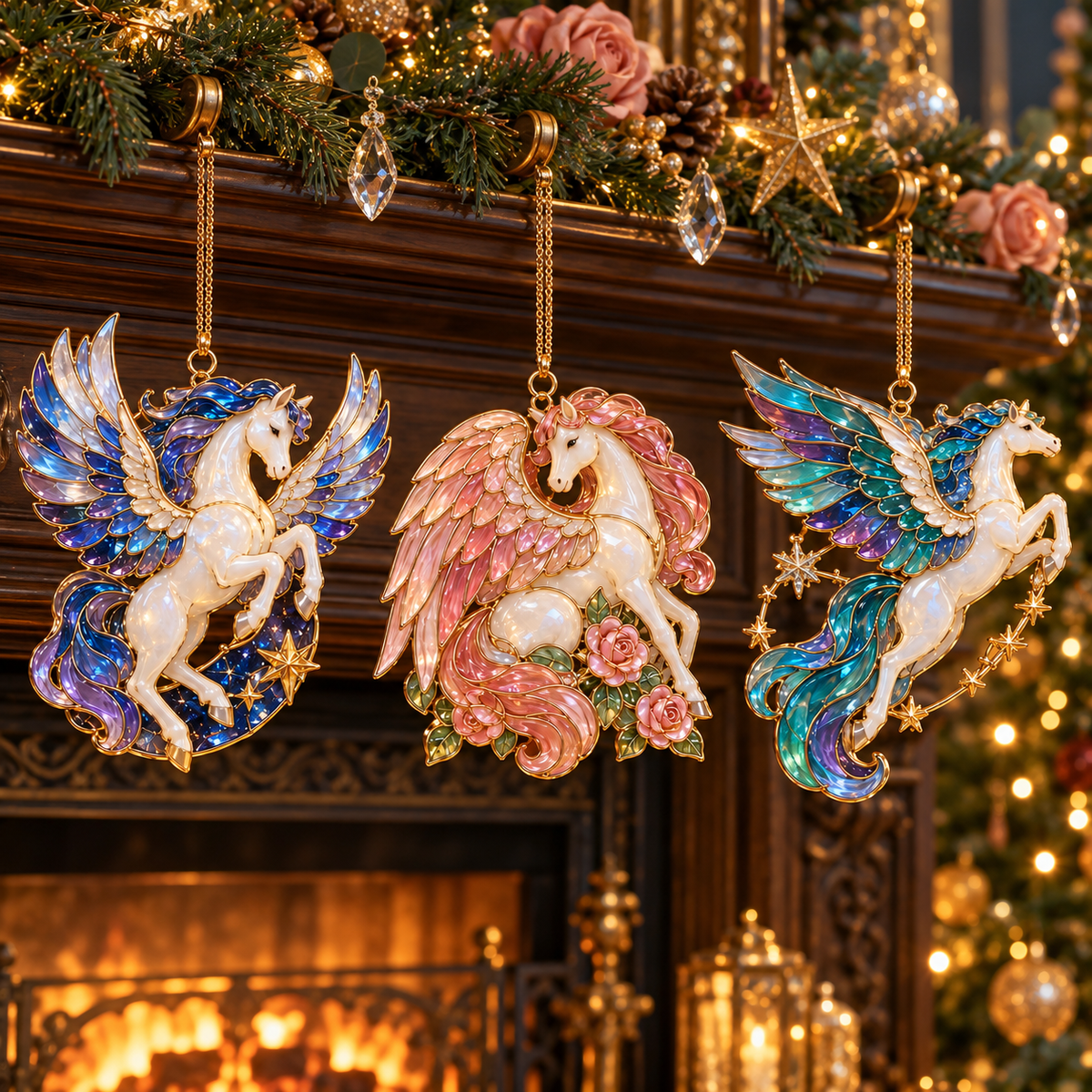 ✨ 2026 Enchanted Stained Glass Unicorn Christmas Ornaments – Set of 6