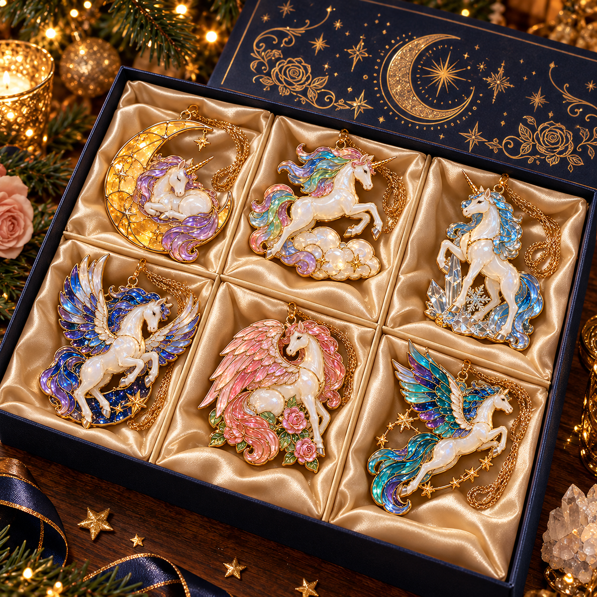 ✨ 2026 Enchanted Stained Glass Unicorn Christmas Ornaments – Set of 6