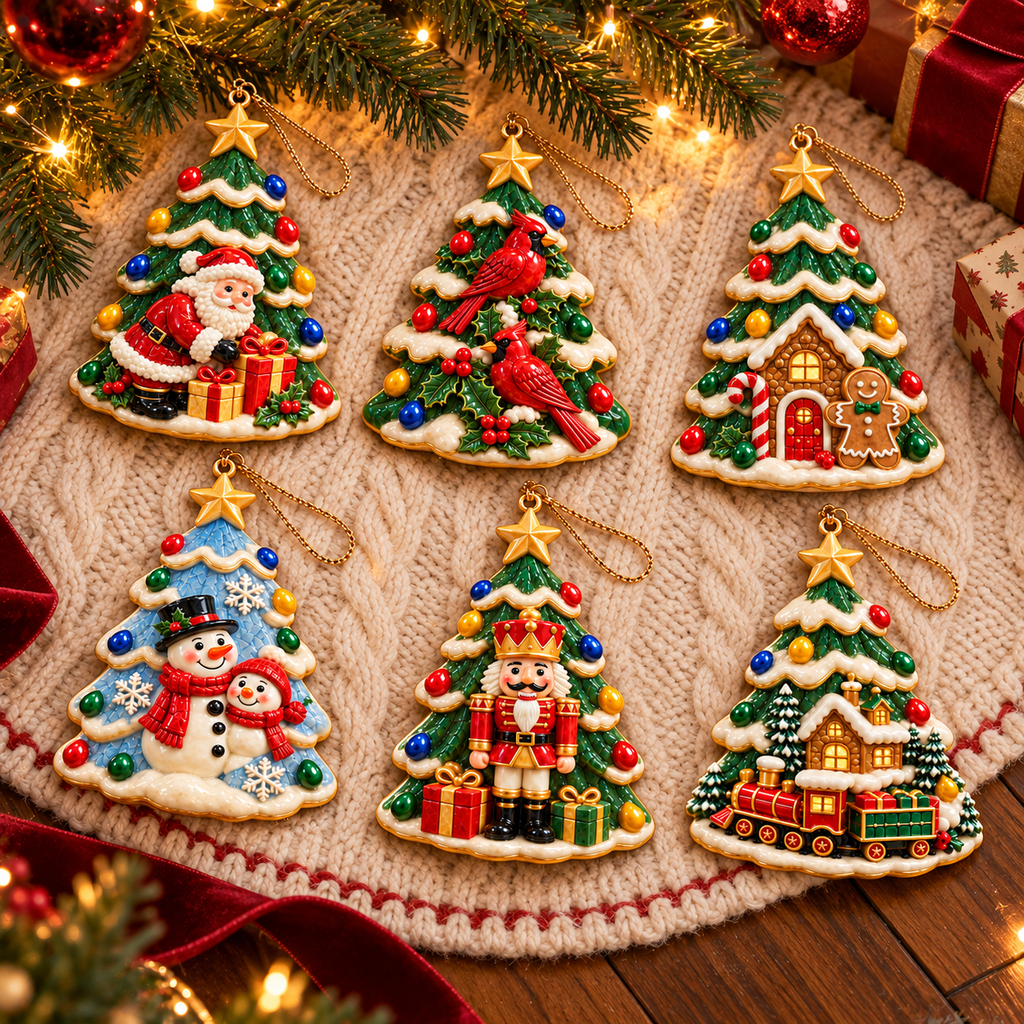 🎄 2026 Christmas Tree Ornaments – Set of 6 Festive Holiday Keepsakes Featuring Santa, Cardinals, Gingerbread House, Snowmen & Nutcracker | Christmas Decorations & Gifts