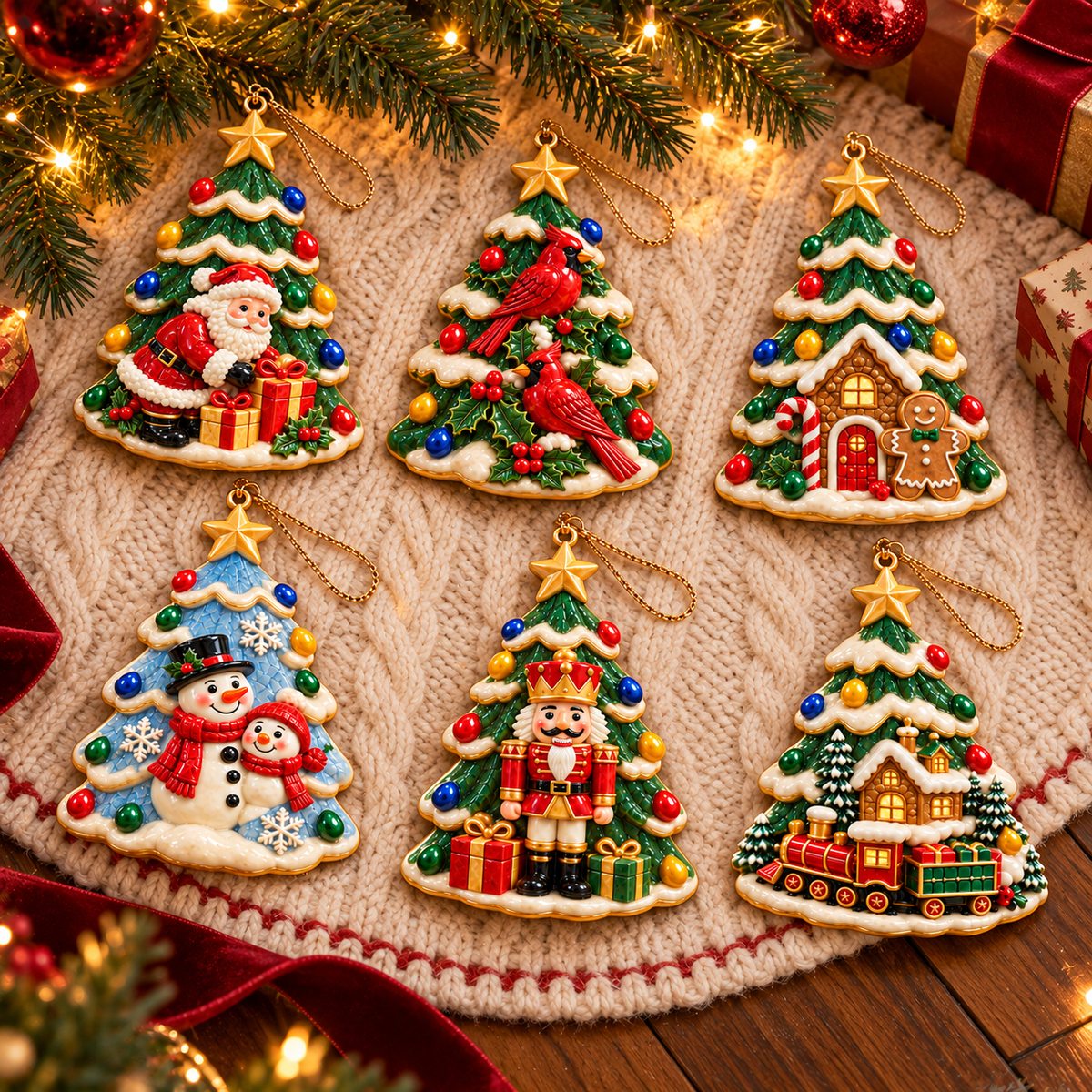 🎄 2026 Christmas Tree Ornaments – Set of 6 Festive Holiday Keepsakes Featuring Santa, Cardinals, Gingerbread House, Snowmen & Nutcracker | Christmas Decorations & Gifts