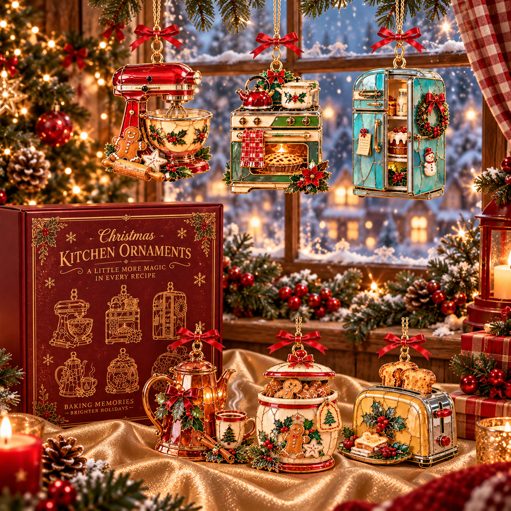 Vintage Christmas Kitchen Ornaments – 6-Piece Retro Baking & Cooking Ornament Set | A Heartwarming Christmas Gift for Bakers, Moms & Grandmas