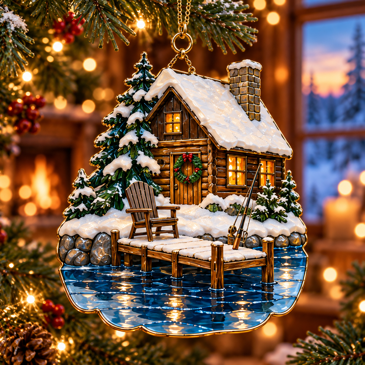 Reel in the Christmas Magic — Vintage Stained Glass–Style Fishing Ornaments, Set of 6