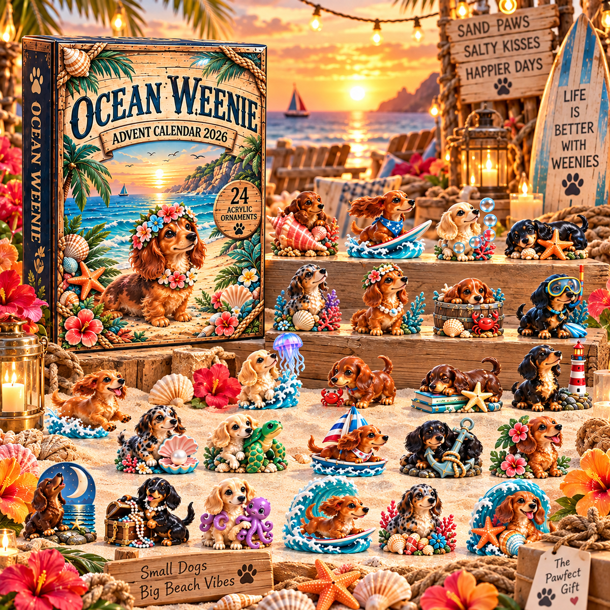 Surfing Dachshund Advent Calendar - 24 Days of Ocean-Themed Surprises