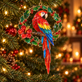 Tropical Parrot Christmas Ornaments – Vintage Stained Glass Style, Set of 6