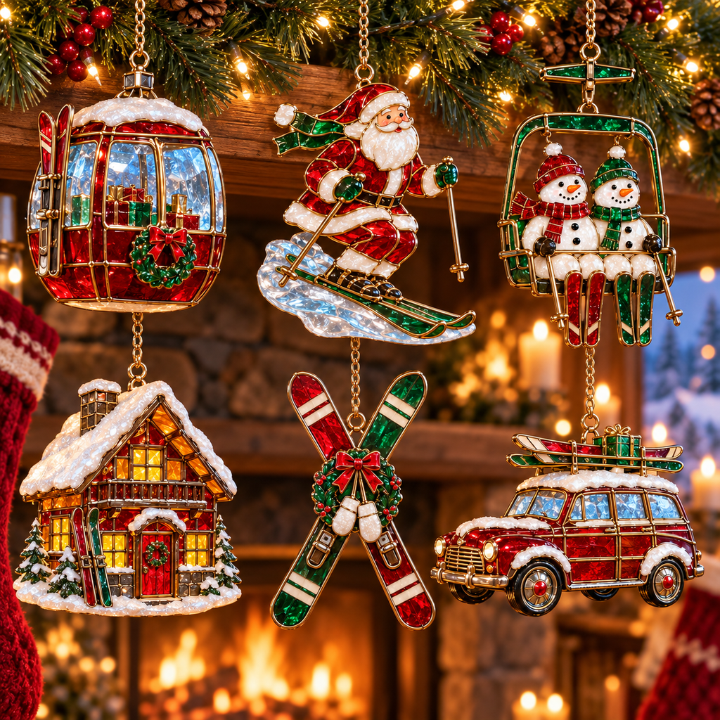 ⛷️ 2026 Christmas Ski Resort Ornaments – Set of 6 Festive Winter Holiday Keepsakes