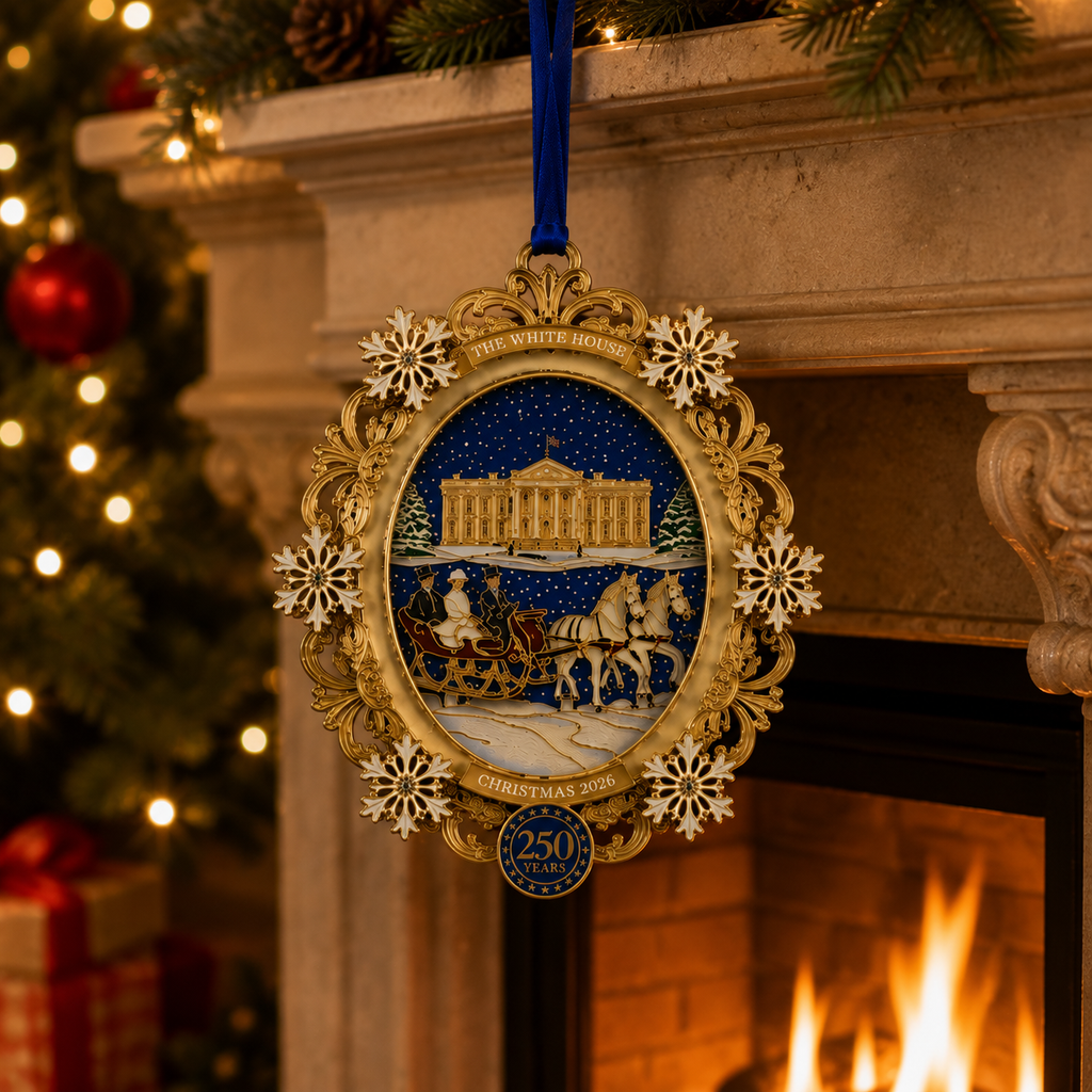 White House Snowy Christmas Night Ornament – USA 250th Anniversary Commemorative Keepsake