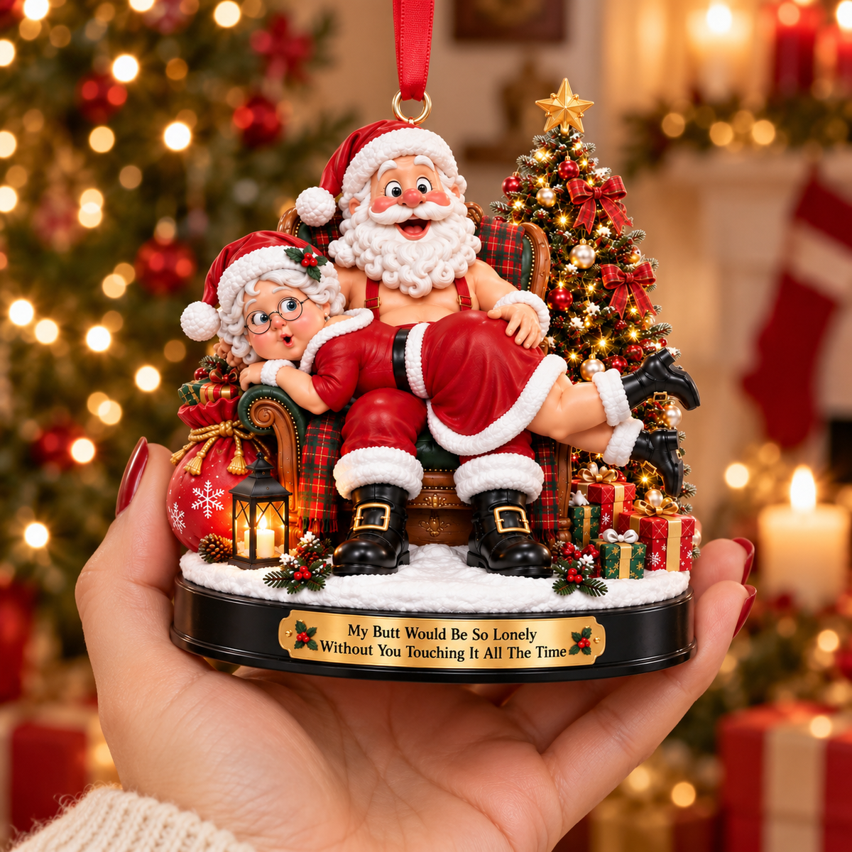 Funny Santa & Mrs. Claus Christmas Ornament – My Butt Would Be So Lonely Without You | Naughty Christmas Gift for Husband, Wife & Couples