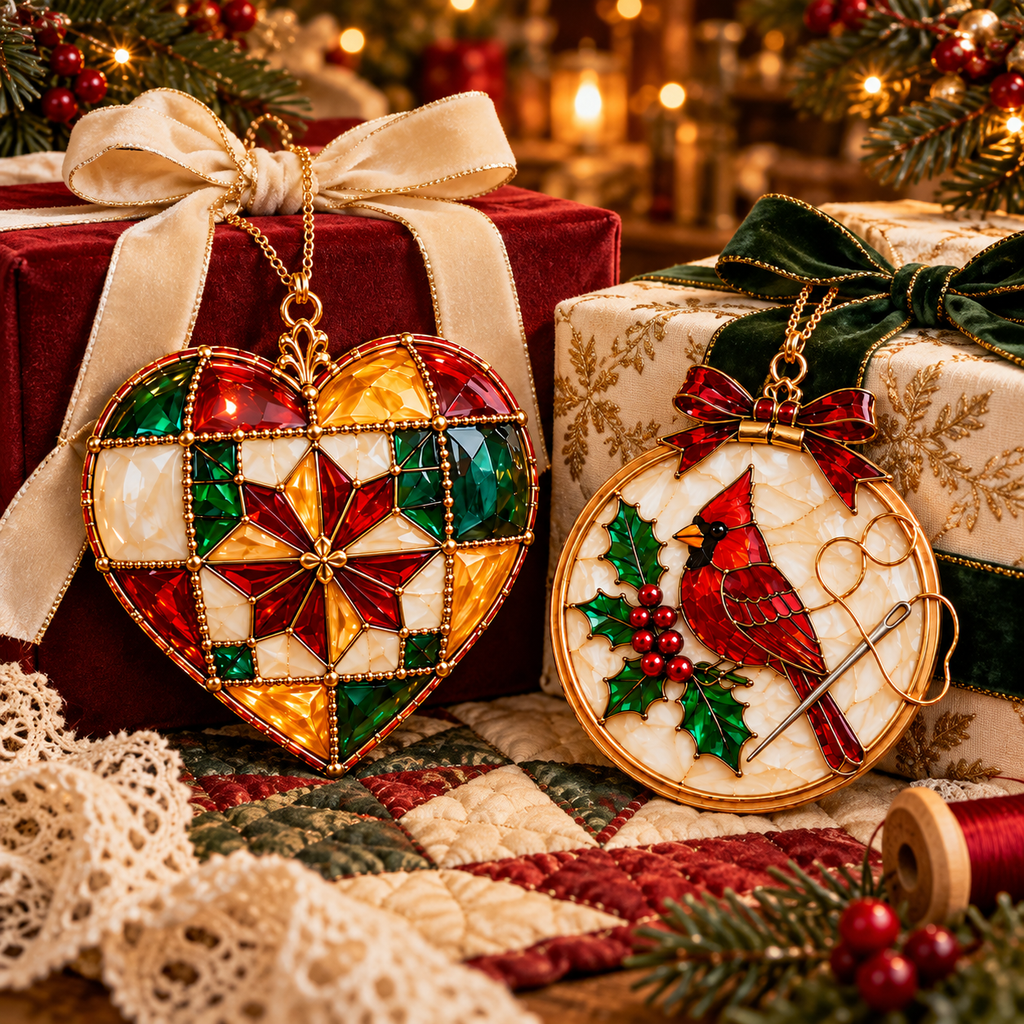 ✨ 2026 Vintage Stained Glass Sewing Christmas Ornaments – Set of 6