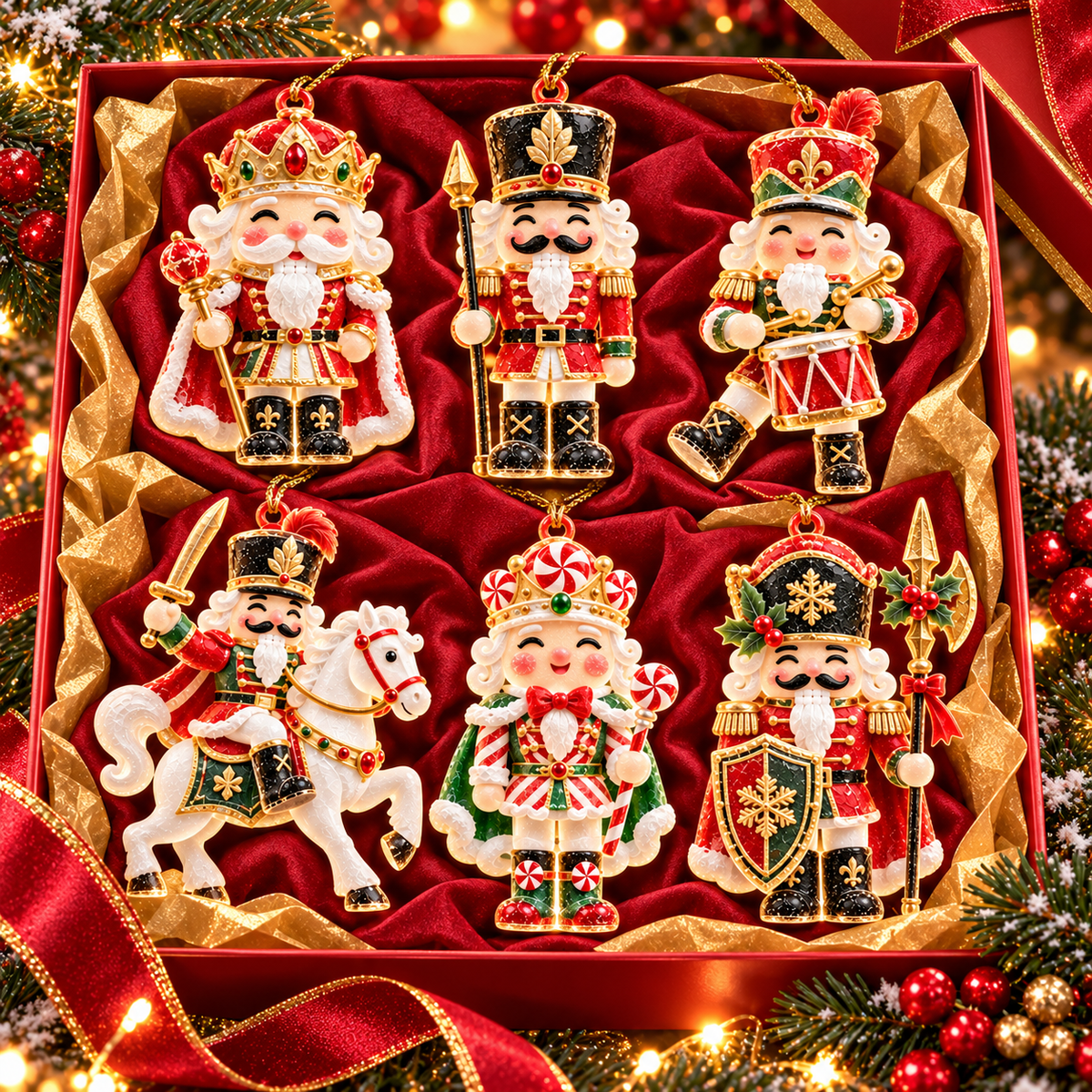6-Piece Christmas Nutcracker Ornament Collection – Royal King, Toy Soldiers, Drummer & Cavalry Nutcracker Christmas Tree Decorations | Vintage Holiday Hanging Ornaments & Festive Keepsake Gifts