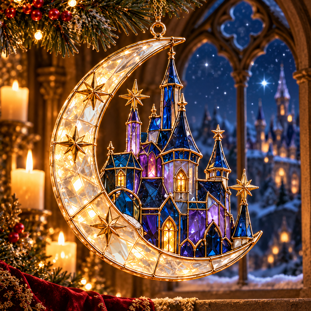 ✨ 2026 Magical Stained Glass Christmas Ornaments – Set of 6 | Crystal Castle, Candy, Rocket, Rainbow Star &amp; Heart Hanging Decorations | Colorful Christmas Tree Ornaments &amp; Holiday Gifts