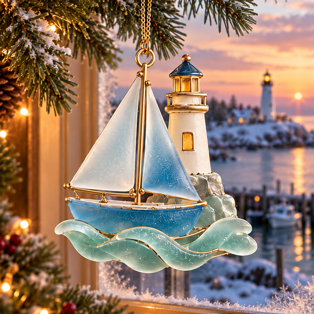 🌊 2026 Coastal Christmas Boat Ornaments – Set of 6 Nautical Holiday Keepsakes