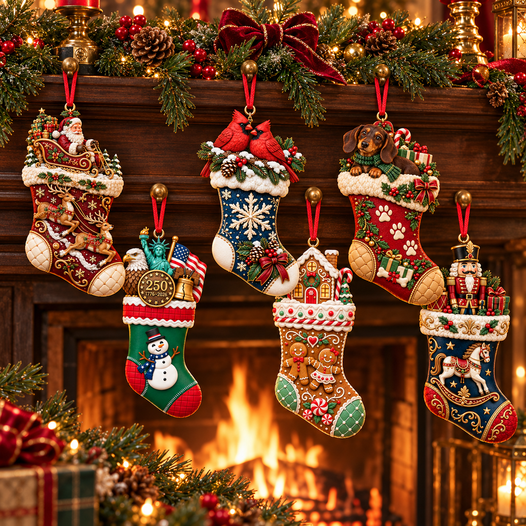 2026 Christmas Storybook Stocking Ornaments – 6-Piece Vintage  Holiday Collection
