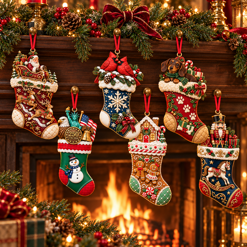 2026 Christmas Storybook Stocking Ornaments – 6-Piece Vintage  Holiday Collection