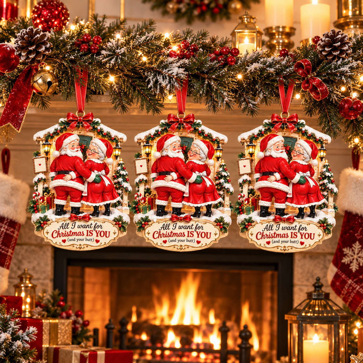 All I Want for Christmas Is You (And Your Butt) – Funny Santa & Mrs. Claus Christmas Ornament, Romantic Couple Keepsake & Christmas Gift for Husband or Wife