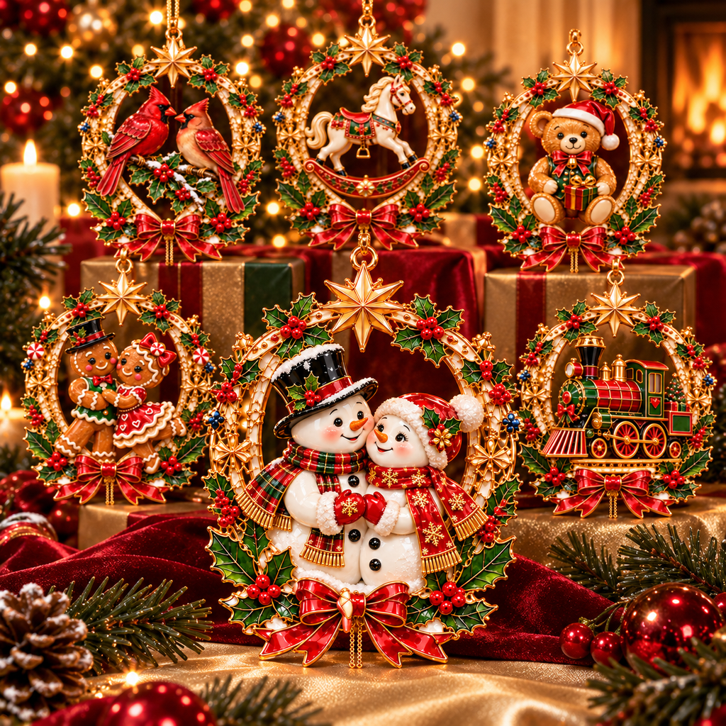 Vintage Christmas Storybook Wreath Ornaments – 6-Piece Festive Keepsake Collection | Christmas Tree Decorations & Heartwarming Holiday Gifts