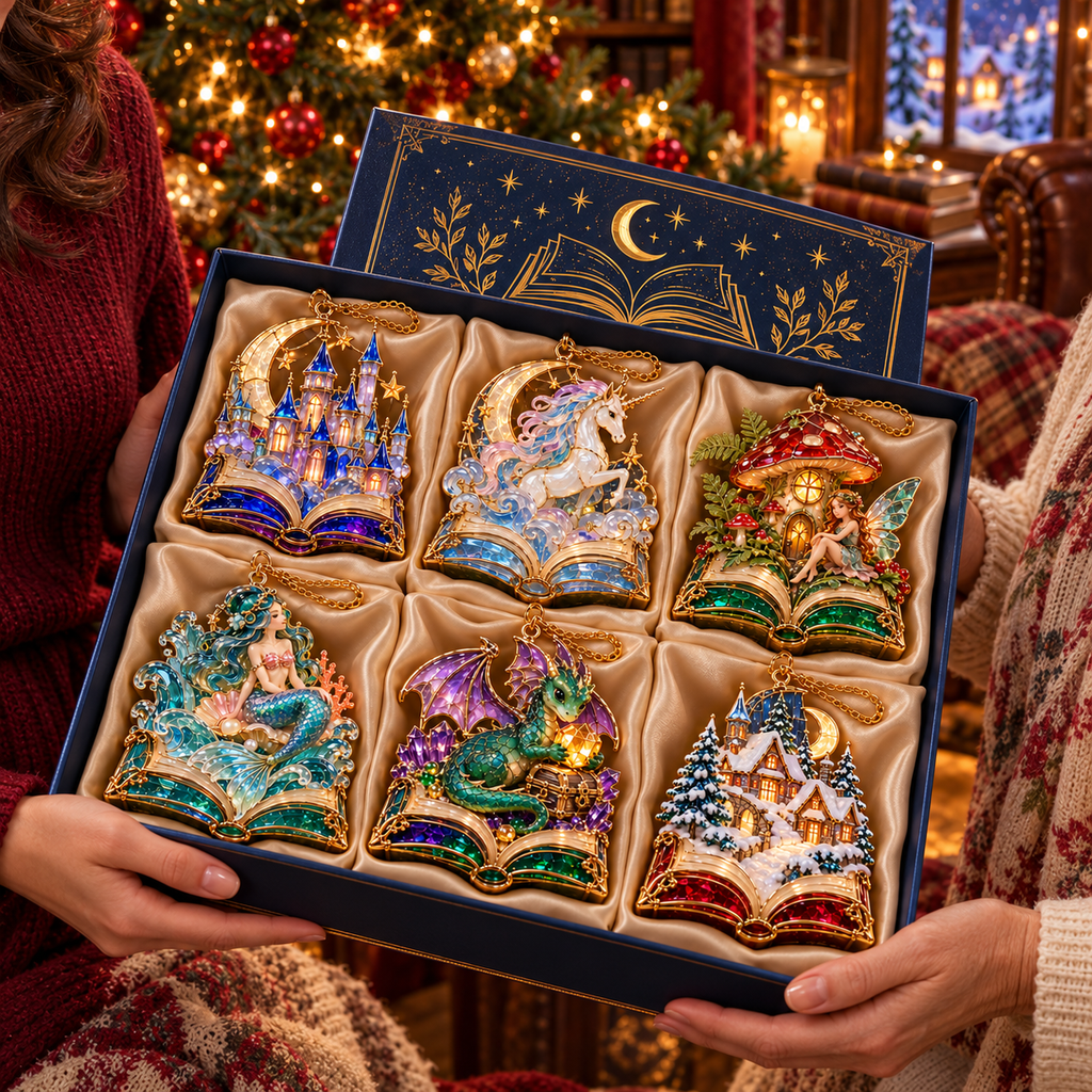 🎄 2026 Enchanted Storybook Christmas Ornaments – Set of 6 |  Stained Glass Fairy Tale Castle, Unicorn, Fairy, Mermaid, Dragon & Snowy Village Hanging Decorations | Magical Christmas Tree Ornaments & Fantasy Lover Gifts