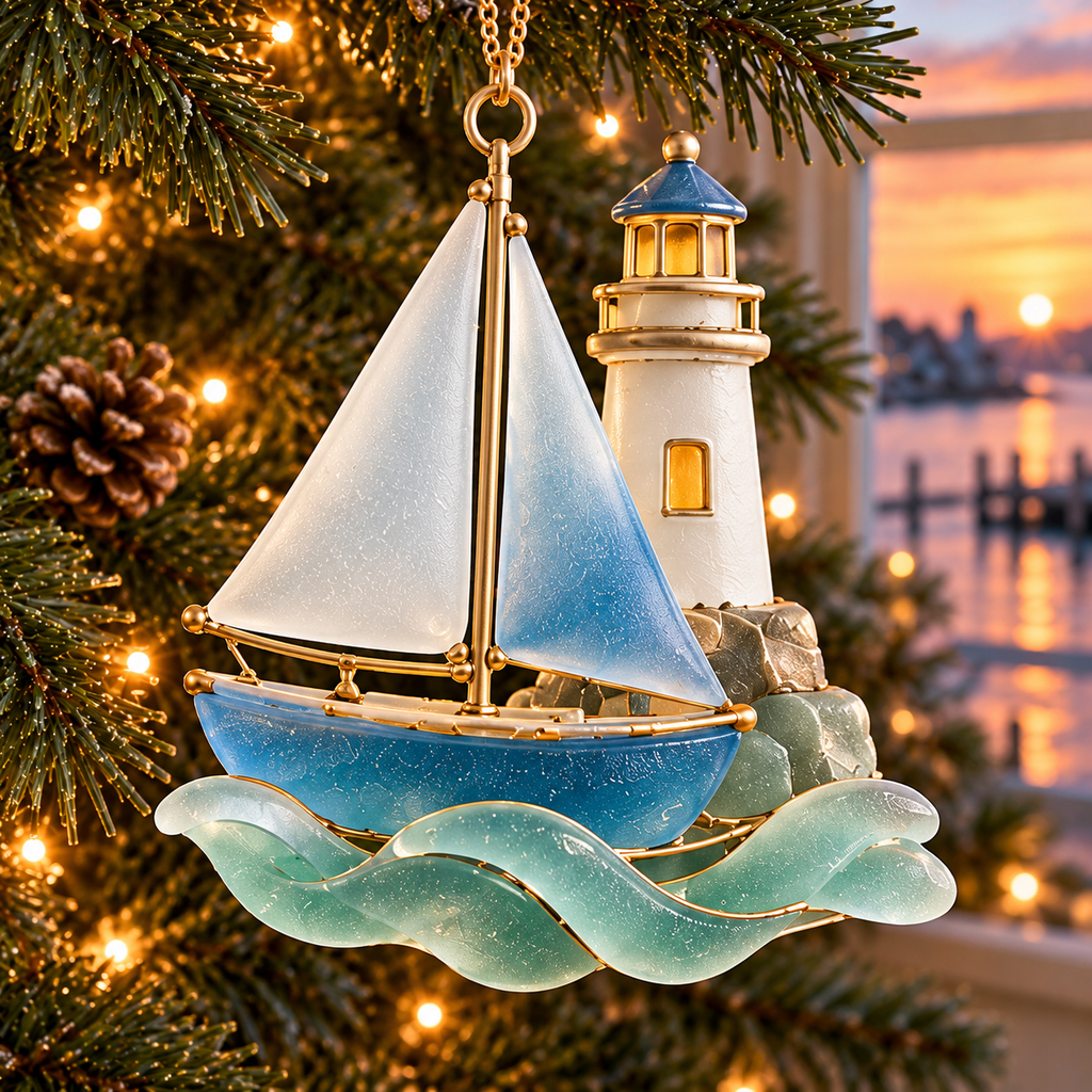 🌊 2026 Coastal Christmas Boat Ornaments – Set of 6 Nautical Holiday Keepsakes