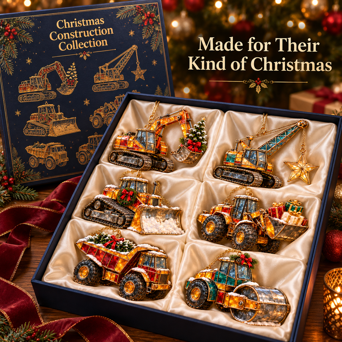Christmas Construction Crew Ornaments – 6-Piece Heavy Equipment Holiday Gift Set