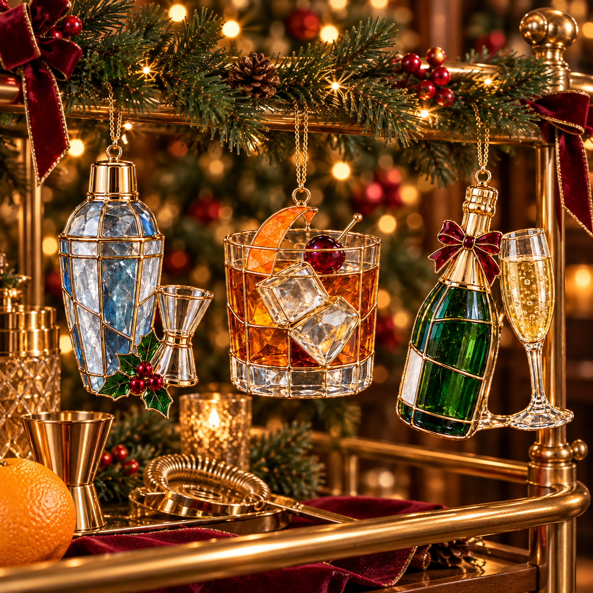 ✨ 2026 Vintage Stained Glass Cocktail & Wine Christmas Ornaments – Set of 6 |  Martini, Margarita, Whiskey, Red Wine & Champagne Hanging Decorations | Christmas Tree Ornaments & Unique Holiday Gifts for Cocktail Lovers