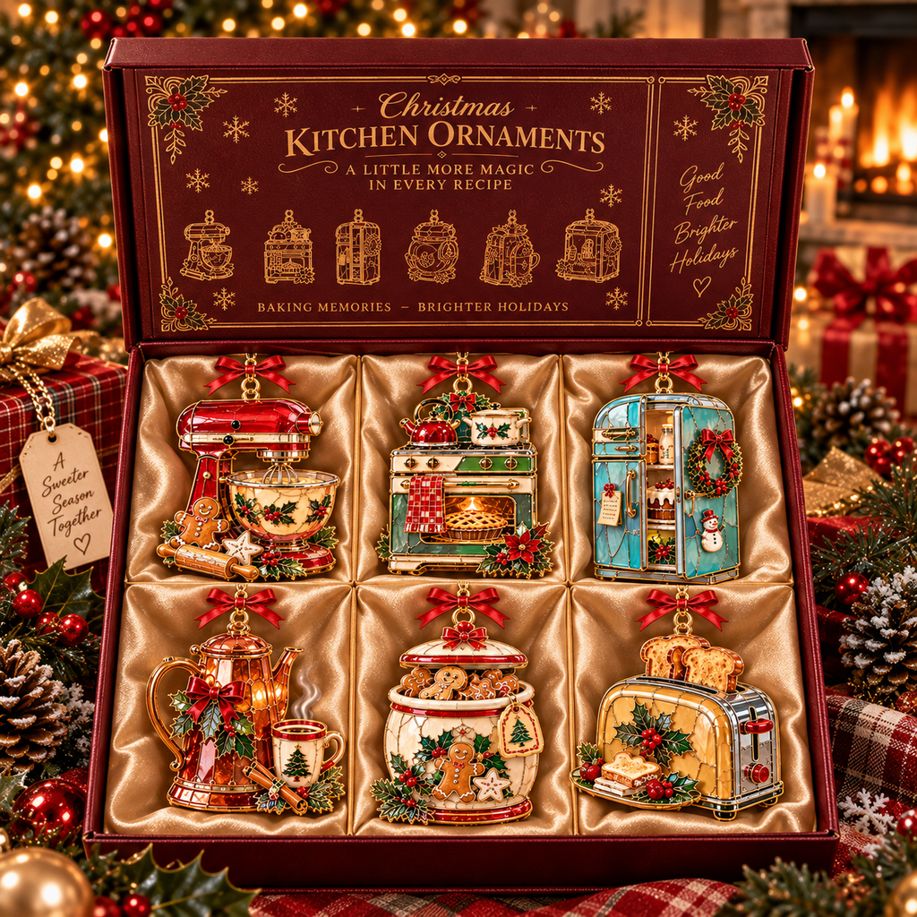 Vintage Christmas Kitchen Ornaments – 6-Piece Retro Baking & Cooking Ornament Set | A Heartwarming Christmas Gift for Bakers, Moms & Grandmas