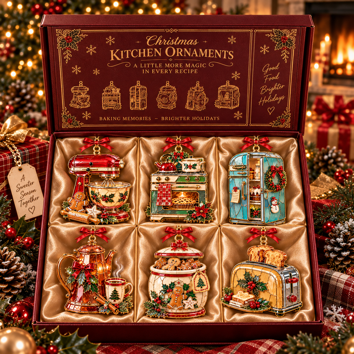 Vintage Christmas Kitchen Ornaments – 6-Piece Retro Baking & Cooking Ornament Set | A Heartwarming Christmas Gift for Bakers, Moms & Grandmas