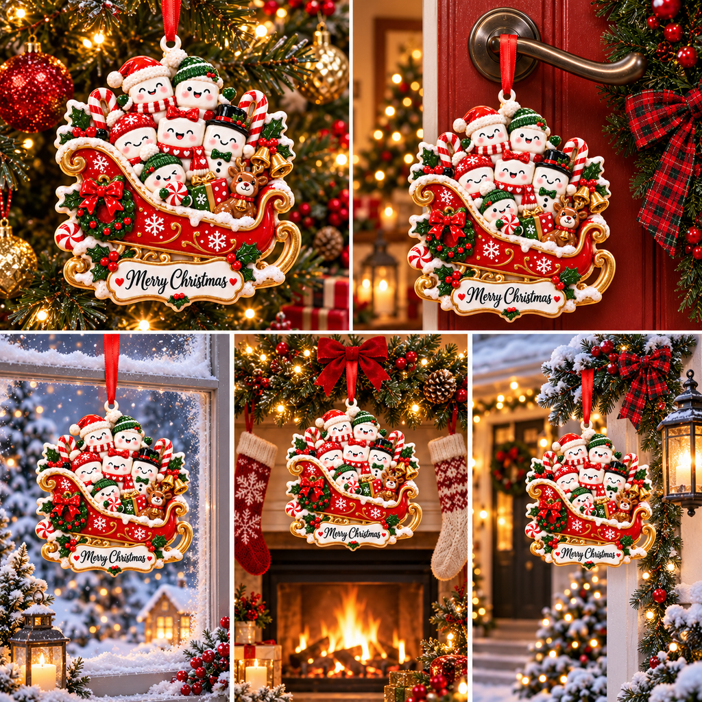 Christmas Marshmallow Family Sleigh Ornament - image 6