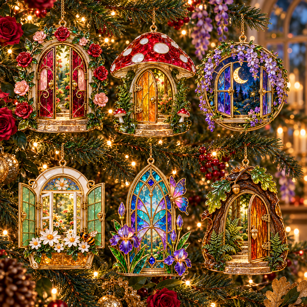✨ 2026 Enchanted Stained Glass Fairy Doors & Windows Christmas Ornaments – Set of 6