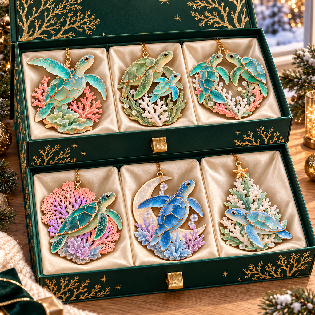 🐢 2026 Ocean Christmas Sea Turtle Ornaments – Set of 6 Coastal Holiday Keepsakes