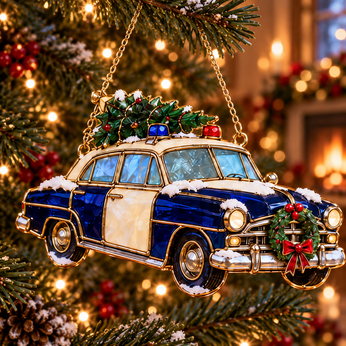 ✨ 2026 Police Christmas Ornaments – Set of 6 | Vintage Stained Glass Police Car, K9 Dog, Motorcycle & Badge Hanging Decorations | Law Enforcement Christmas Tree Ornaments & Gifts for Police Officers