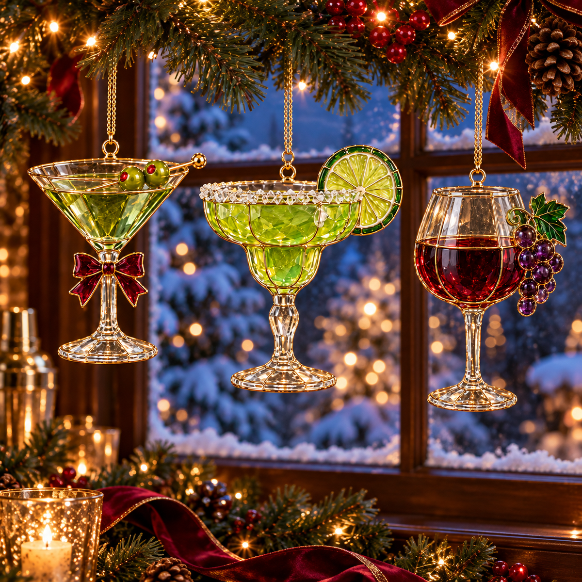 ✨ 2026 Vintage Stained Glass Cocktail & Wine Christmas Ornaments – Set of 6 |  Martini, Margarita, Whiskey, Red Wine & Champagne Hanging Decorations | Christmas Tree Ornaments & Unique Holiday Gifts for Cocktail Lovers