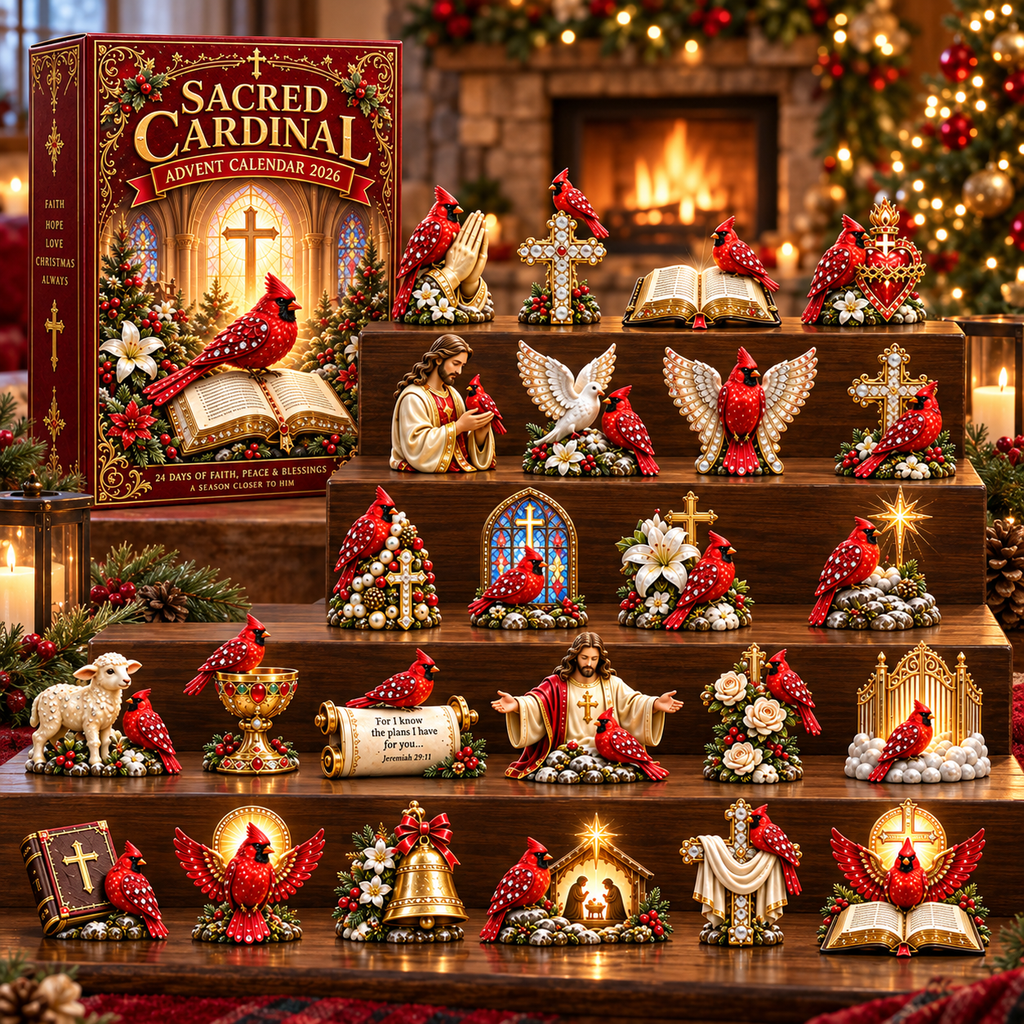 Sacred Cardinal Advent Calendar 2026 – 24 Christian Keepsake Figurines of Faith, Hope & Christmas Blessings