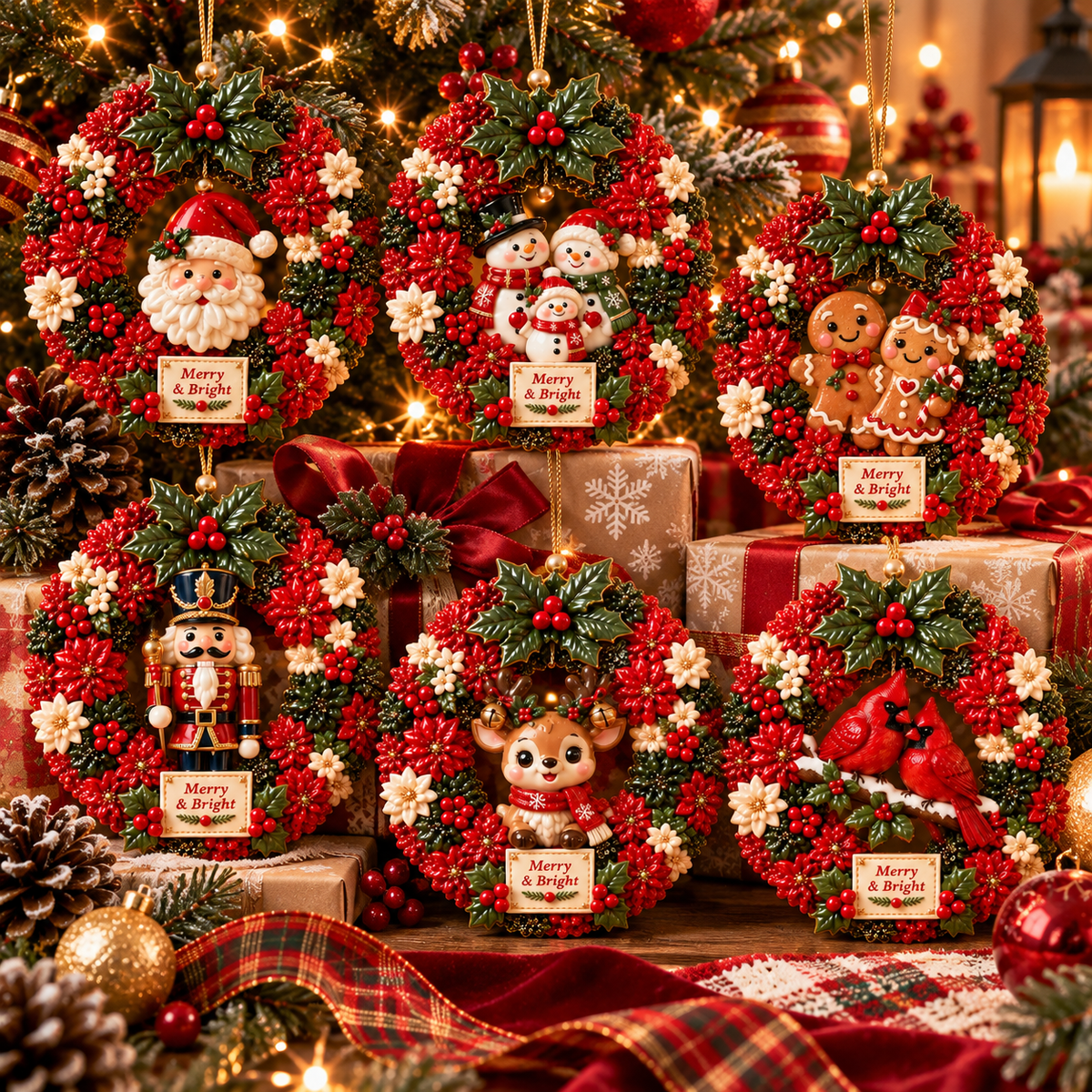 Merry & Bright Christmas Wreath Ornament Collection – 6-Piece  Santa, Snowman, Gingerbread, Nutcracker, Reindeer & Cardinal Christmas Tree Decorations | Festive Holiday Keepsake Gifts