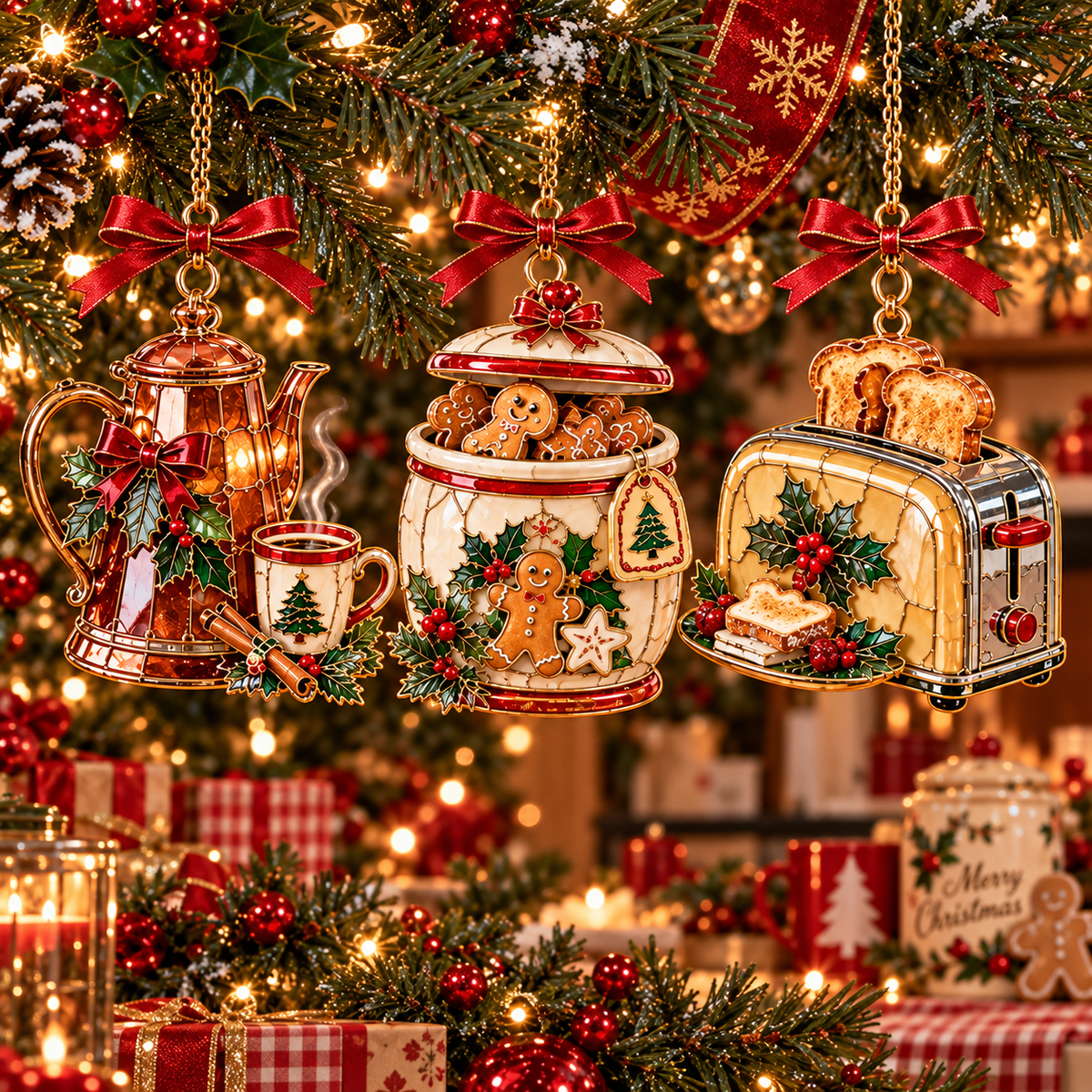Vintage Christmas Kitchen Ornaments – 6-Piece Retro Baking & Cooking Ornament Set | A Heartwarming Christmas Gift for Bakers, Moms & Grandmas