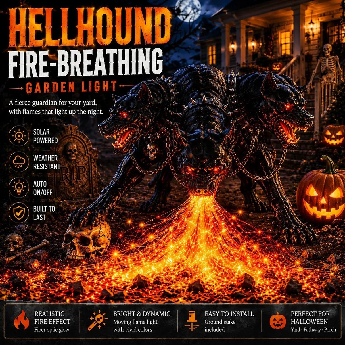 🎃 3-Headed Hellhound Halloween Light – Make Your Yard the One Everyone Remembers